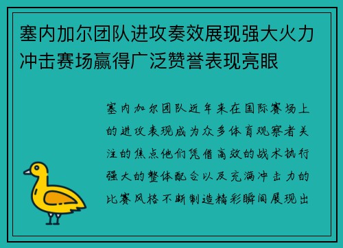 塞内加尔团队进攻奏效展现强大火力冲击赛场赢得广泛赞誉表现亮眼